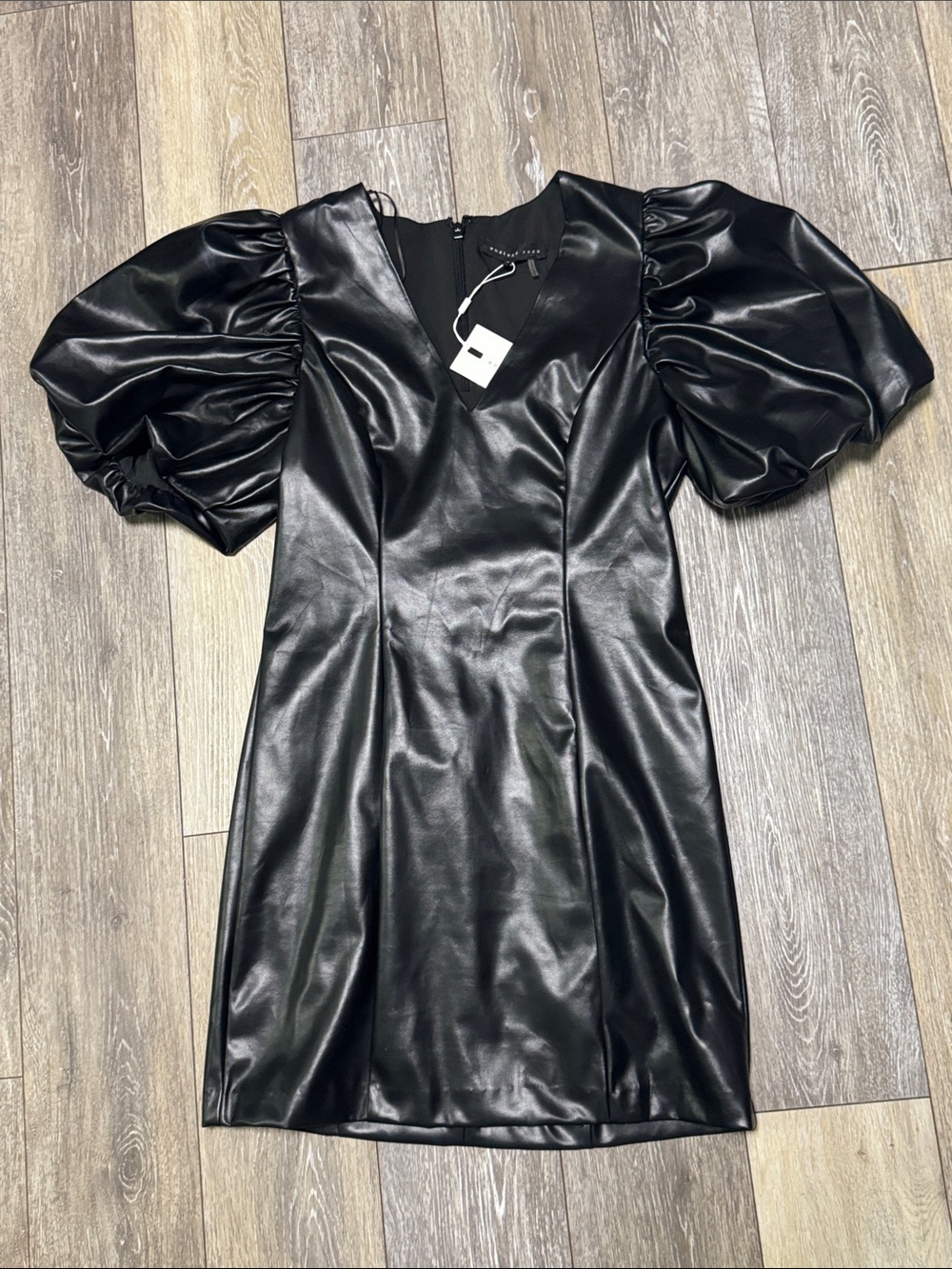 Endless Rose Black Faux Leather Puff-Sleeve Mini Dress